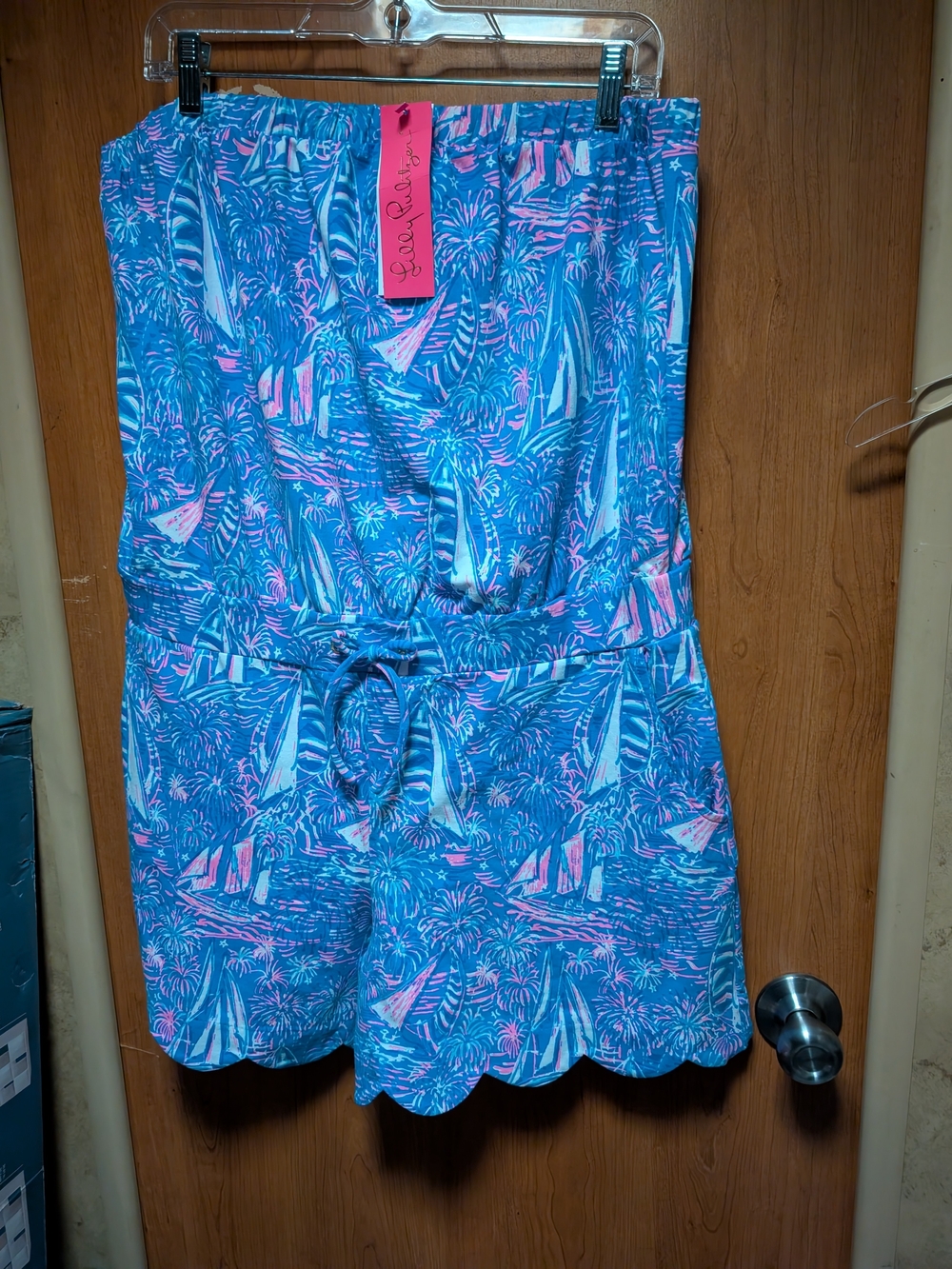 Lilly Pulitzer Women's Blue & Pink Sailboat Print Strapless Romper